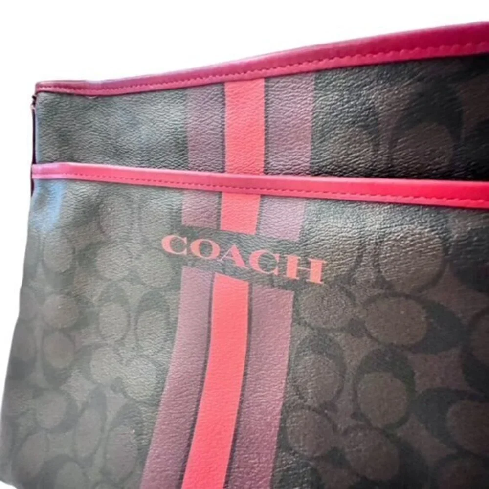 🎉SALE🎉 COACH Signature Varsity Stripe Crossbody Bag Brown Red PVC - Picture 5 of 16